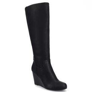 Black Wedge Knee-High Boots Size 8 WC